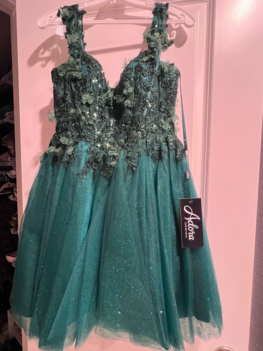 Girls' Green Floral Embellished Tulle Dress